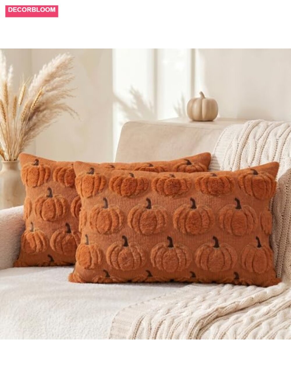 Pumpkin Throw Pillow Covers 12x20 Set of 2 Polyester